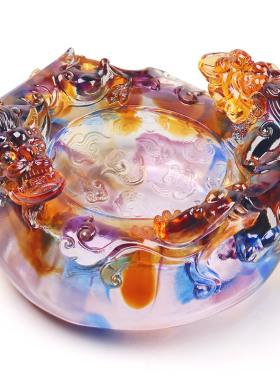 琉璃聚宝盆摆件客厅招财貔貅搬新家礼物乔迁新居九龙聚宝盆装饰品