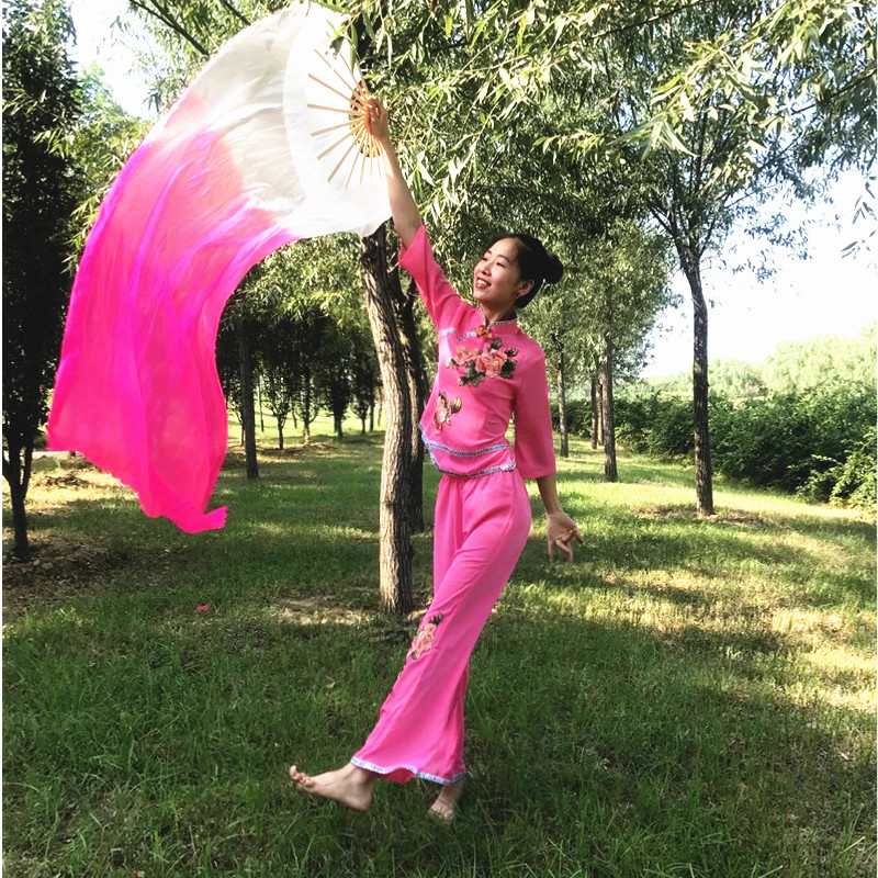 舞蹈扇子跳舞扇锦鲤抄渐变加长稠扇双面成人儿童广场舞扇子红昭愿