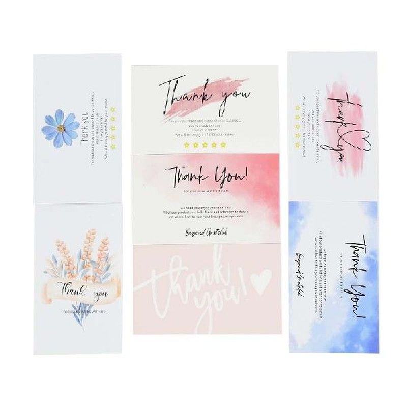 50Pcs 5x9cm Pink Blue Thank You Paper Card Order Business