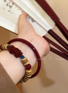 非金属玻璃手镯新中式椰壳手镯套装女款ins小众复古气质百搭手饰