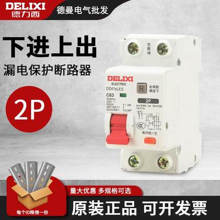 德力西小体积漏电保护开关DZ47SLES下进上出2P漏保220V家用断路器