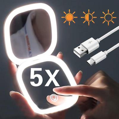 Mini Compact Led Makeup Mirror With Light 5X Magnifying Smal