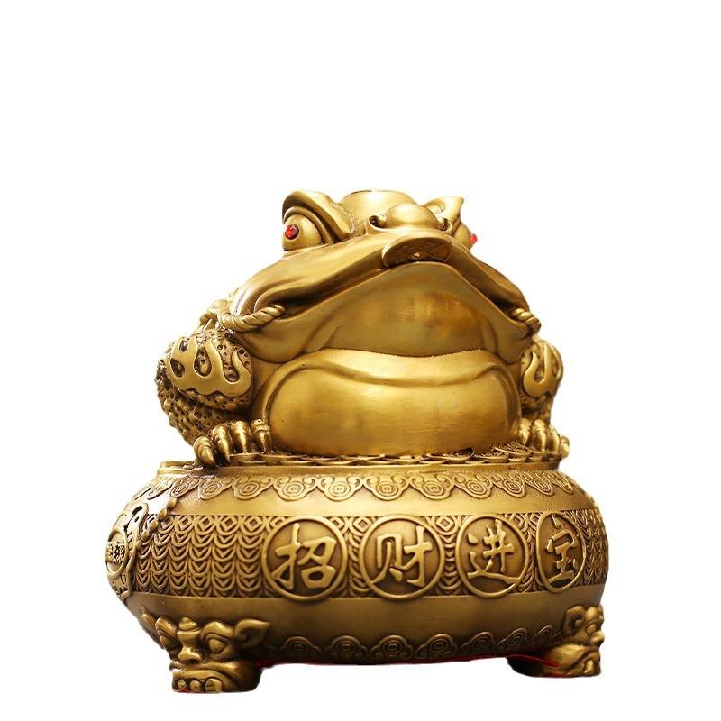 招财进宝金蟾黄铜聚宝盆金蟾摆件工艺品家居客厅铜摆饰办公室装饰