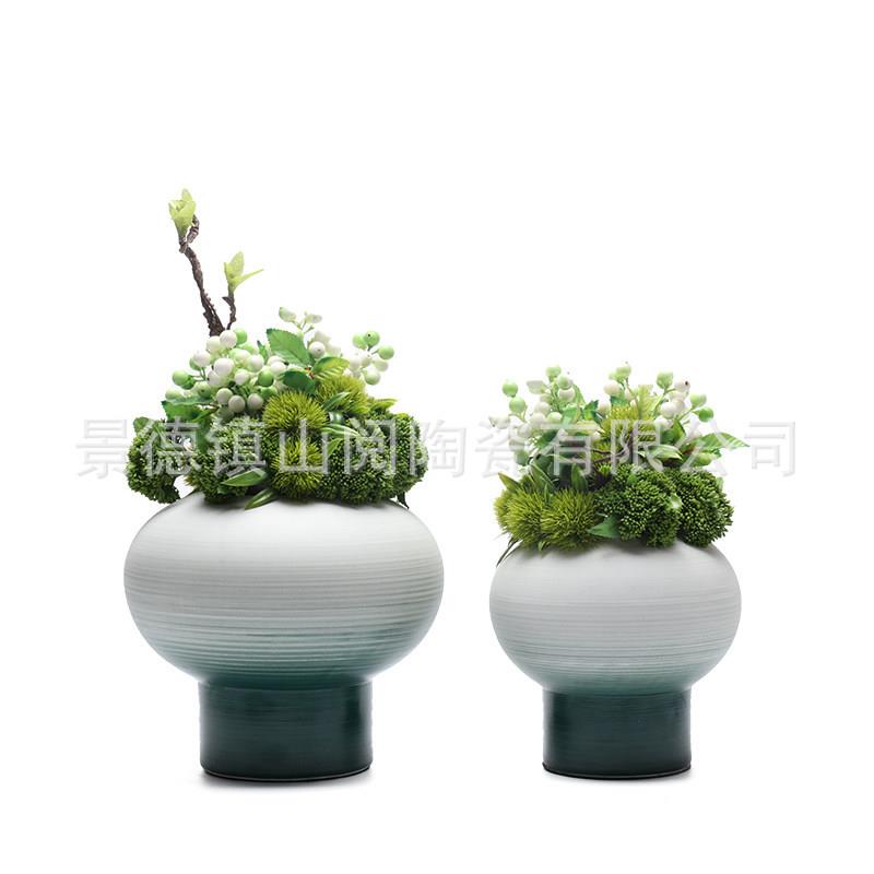 现新中式素烧陶瓷花摆件样板房家居客厅餐厅玄关桌面软装饰品