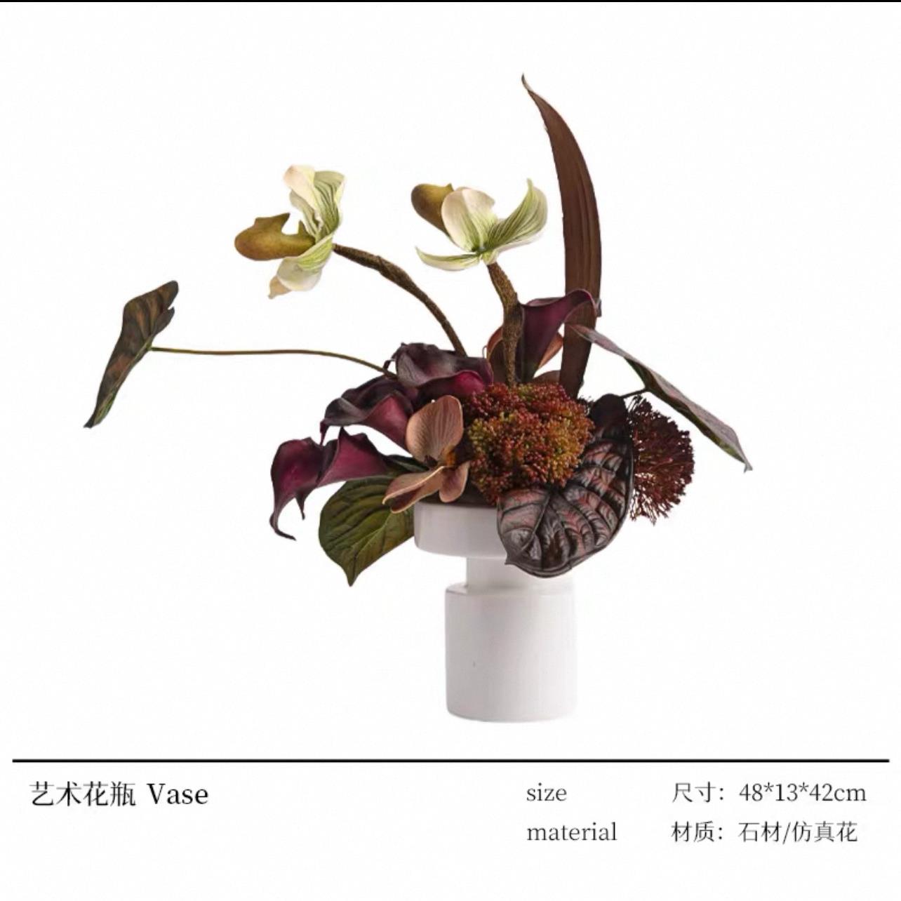 新中式大理石花器售楼处仿真花艺手感艺术插花装饰摆件