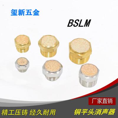 铜平头消声器 铜镀镍 BSLM平头消声器气动降噪静音器 M5 1/8 1/4