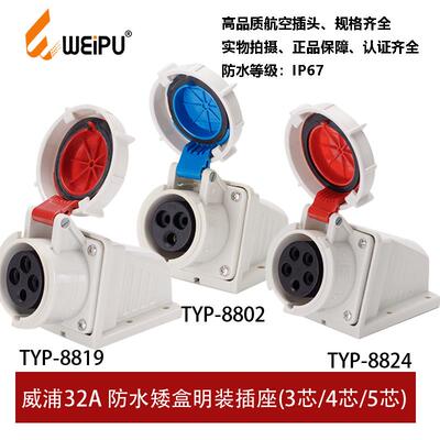 威浦TYP-8802-8819-8824插座明装32A3P4芯5P防水连接器IP67工业插