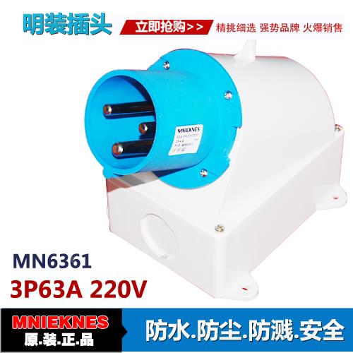 3X63A明装插头 器具插头 工业插头插座6361 单相三线2P+E IP44