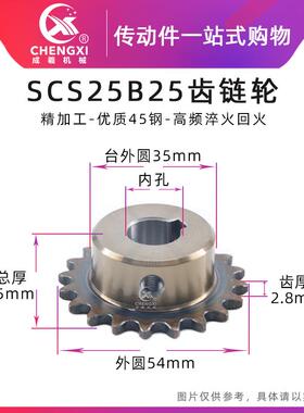 SCS高品质成型孔链轮2分25齿 25B25 04C25 外径54 精车内孔键槽
