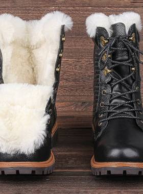 Size 40-48 Natural Wool Winter Boots Genuine leather Winter