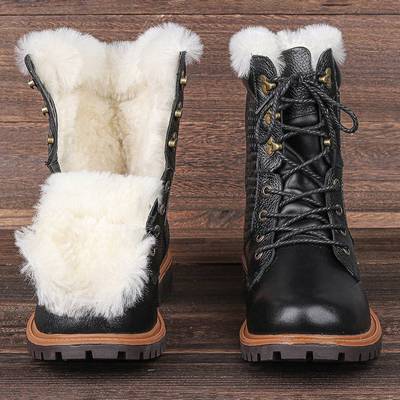 Size 40-48 Natural Wool Winter Boots Genuine leather Winter
