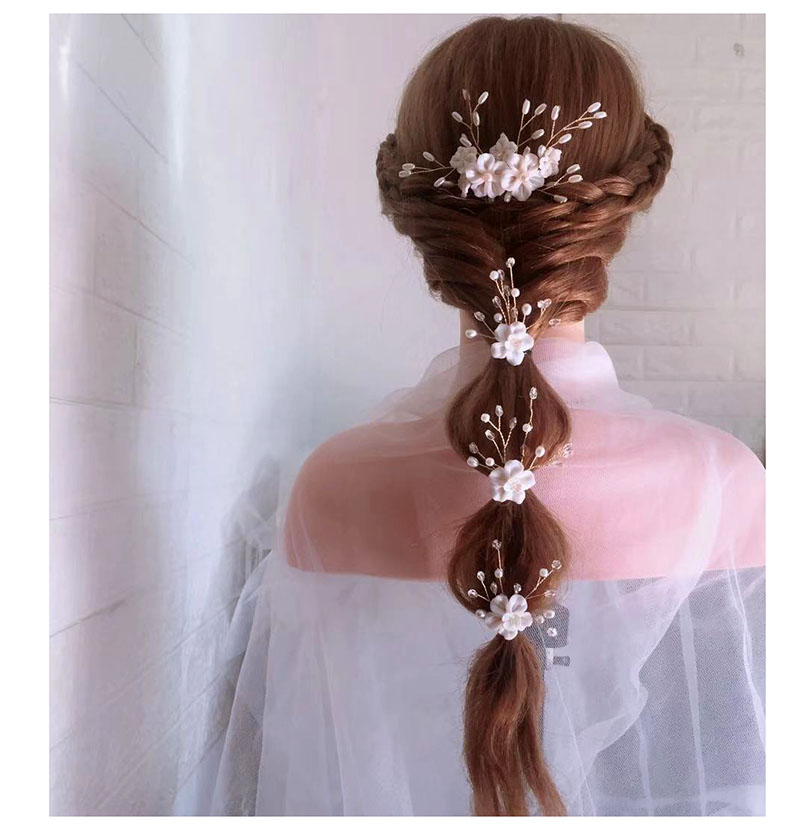 森系少女发饰品唯美白色花朵水晶盘发插梳发叉u型夹发卡子头卡夹