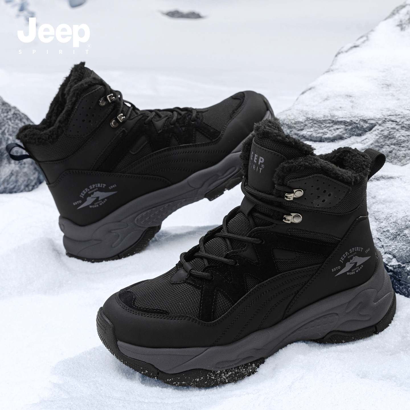 JEEPSPIRIT吉普雪地靴男2026新款冬季棉鞋男加绒加厚保暖鞋子男鞋