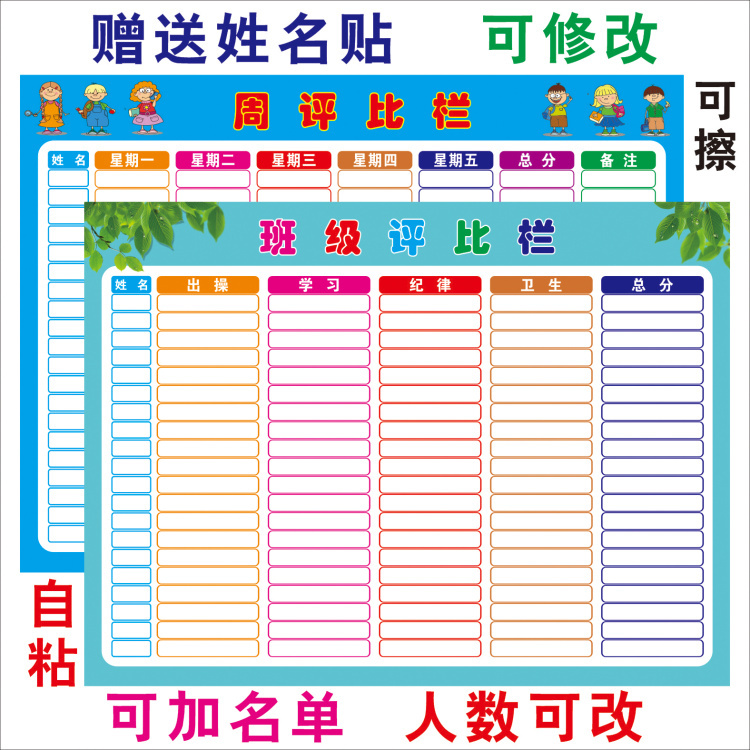 小学初中班级评比栏墙贴纸积分表竞赛栏自粘可擦写重复使用可定制