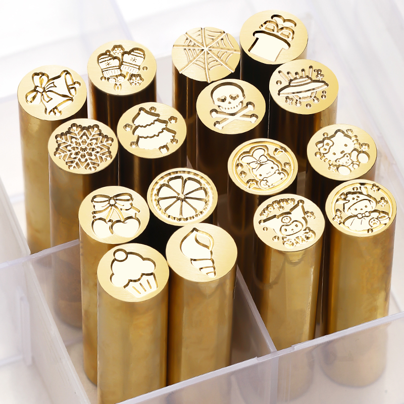 速发圆柱火漆印信实迷黄铜印双面雕刻心你风印章火漆蜡盖印小巧可