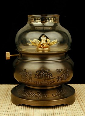 速发节碗纯铜招财进宝莲花明神灯观音供佛灯仿古调铜防风酥油灯长