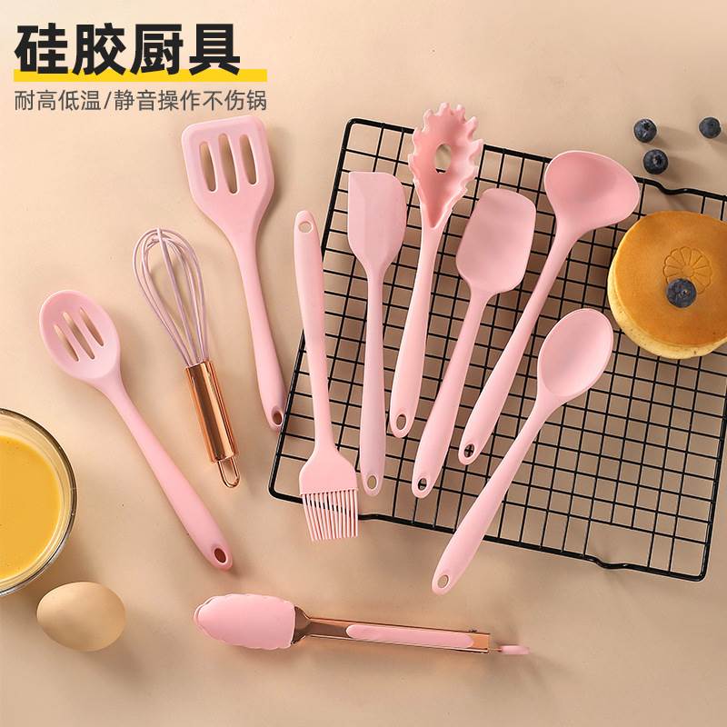 速发迷你硅胶辅不粘锅专用耐高温宝宝铲食锅铲漏铲漏勺硅胶厨具10