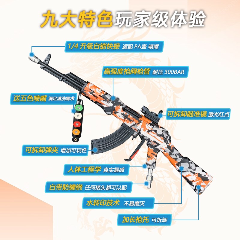 现货速发洛优AK47洗车水枪某音ump5家用商用M416高压PA壶