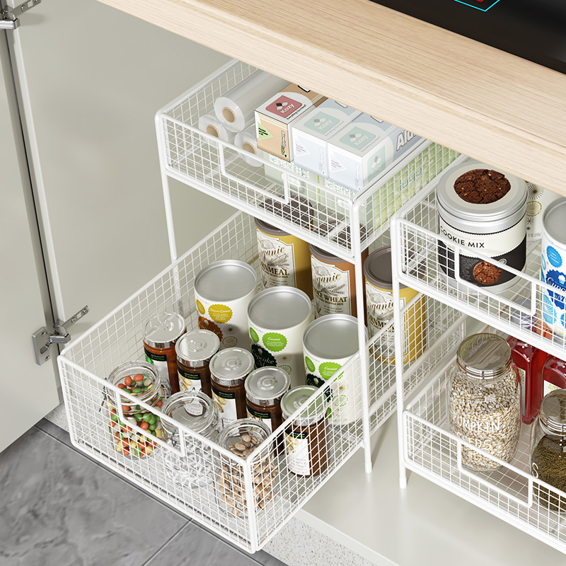 速发橱物内分层置柜架厨槽抽屉拉篮收纳筐下水房架子抽拉式分隔整