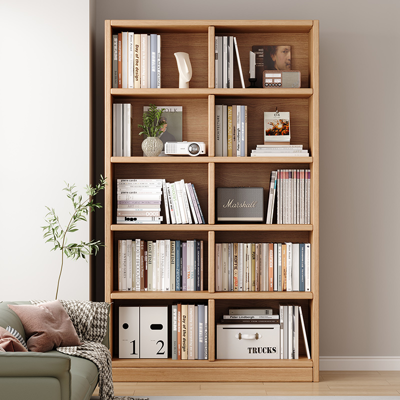 实木书架落地置物架一体靠墙客厅学生家用简易书柜多层收纳储物柜