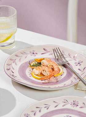 JZ05好看的陶瓷米饭碗家用5寸吃饭的碗清新餐具盘子碗套装ins紫色