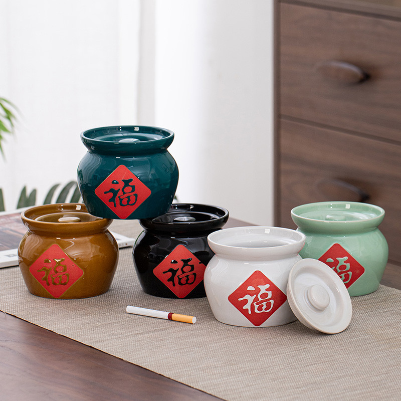 中式烟灰缸带盖办公室大气简约创意家用个性客厅潮流ins复古奢华