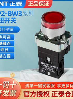 NP2系列按钮开关带灯平钮BW3361常开220V bw3462常闭24V