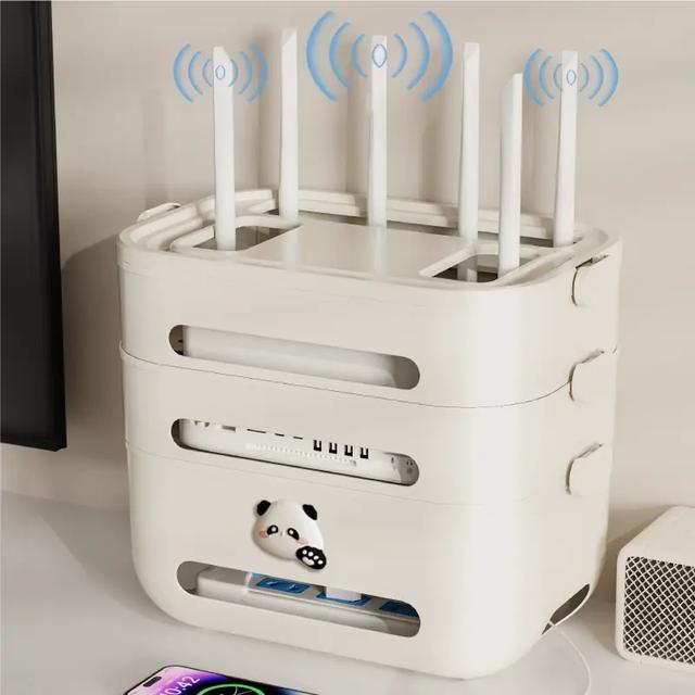 奇喵家用客厅WiFi收纳盒电视机线路收纳盒免打孔无线路由器收纳盒