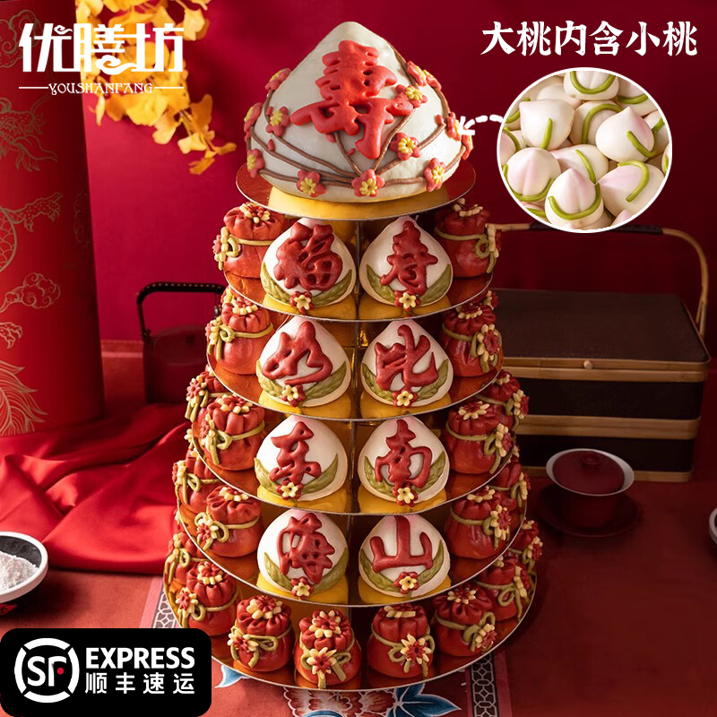 祝贺寿桃老人生日礼物寿桃馒头花馍蛋糕大桃80岁花饽饽60寿宴百岁