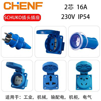 SCHUKO工业级16A防尘欧式2孔电源