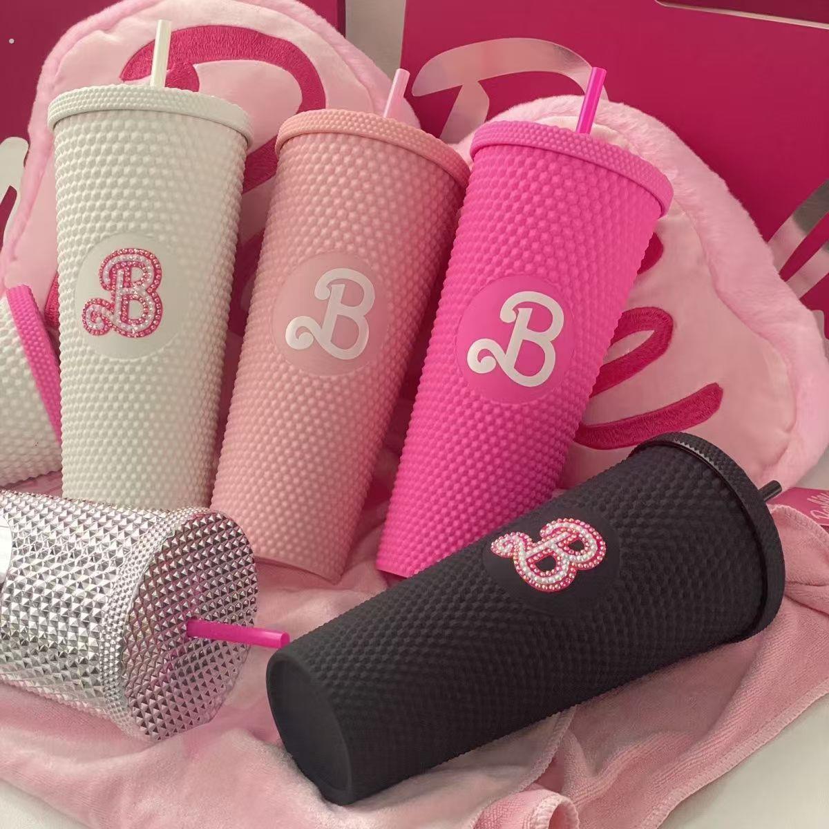 跨境芭比彩盒双层塑料吸管杯水杯榴莲杯710ml塑料水杯带盖