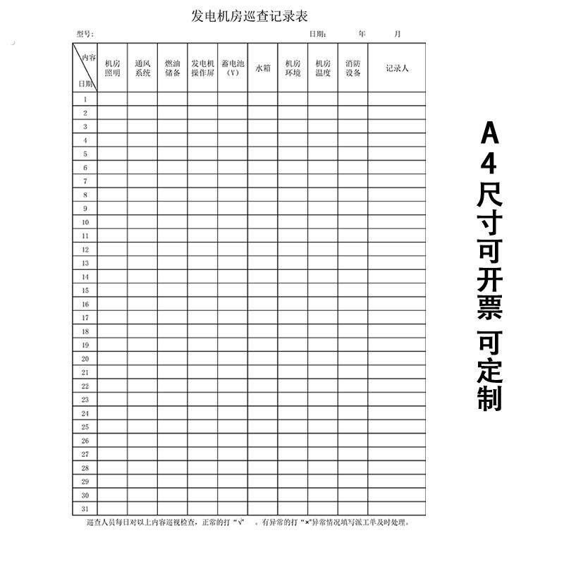 水电站变电站发电房每日巡查记录表机房设备巡视安全检查登记本