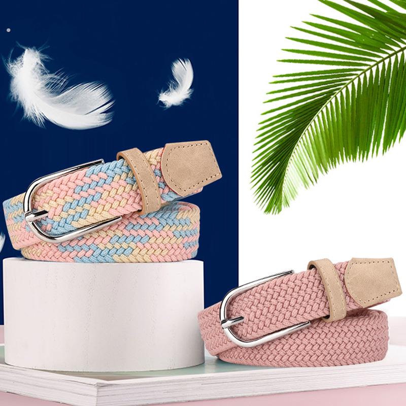 免打孔皮带女士百搭牛仔裤松紧弹力学生懒人布带帆布编织腰带女款