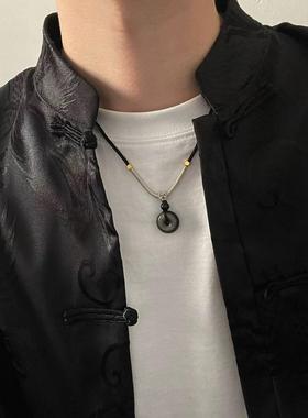 ACC 文雅气质中国风复古平安扣项链男高级感时尚日常男士吊坠配饰