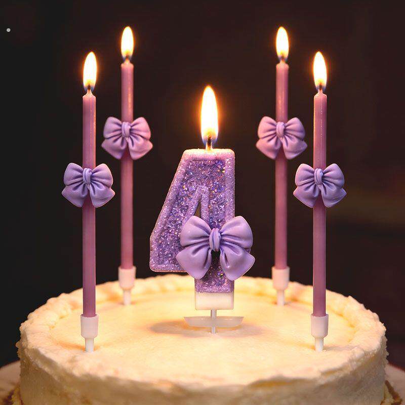 新款紫色多蝴蝶结套装数字蜡烛生日蛋糕蛋糕气氛蜡烛庆生蜡烛