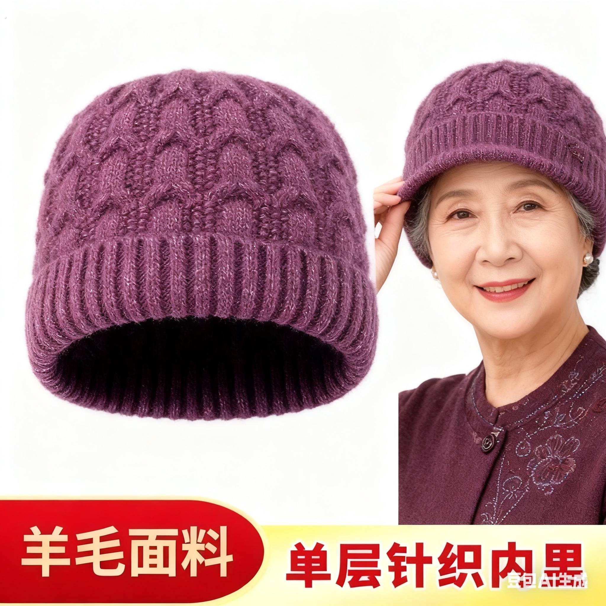 中老年帽子单层女士薄款针织帽春秋季老太太毛线帽冬天老人妈妈帽