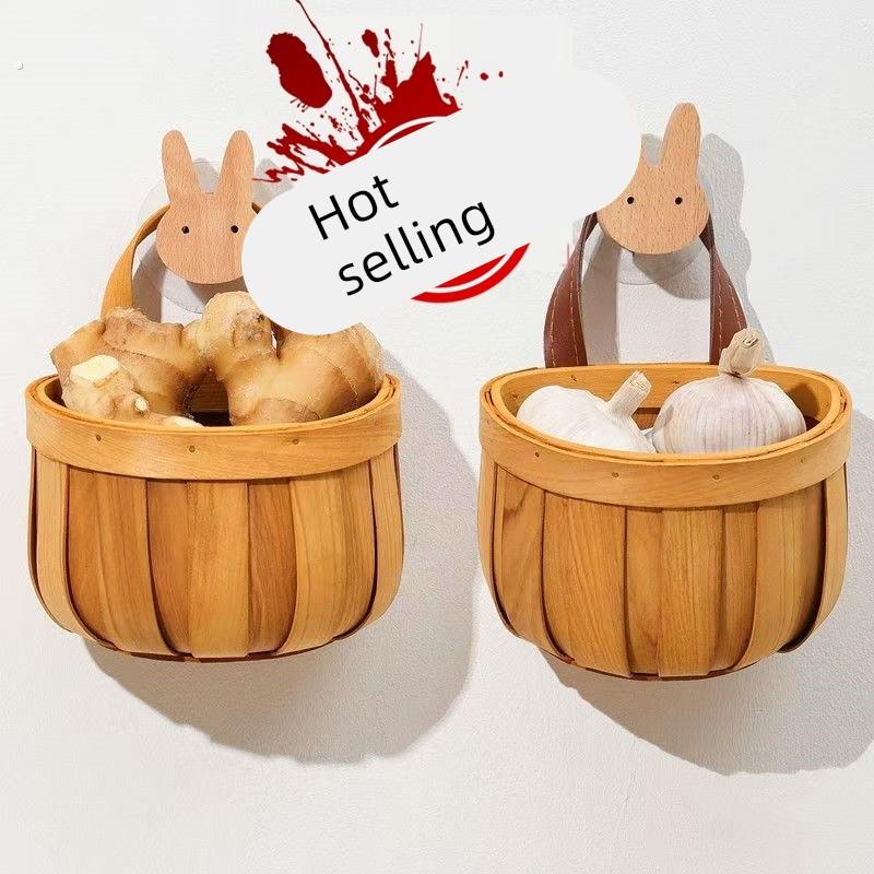 姜蒜收纳篮厨房放生姜大蒜小篮子手工编织壁挂式储物篮装饰筐子