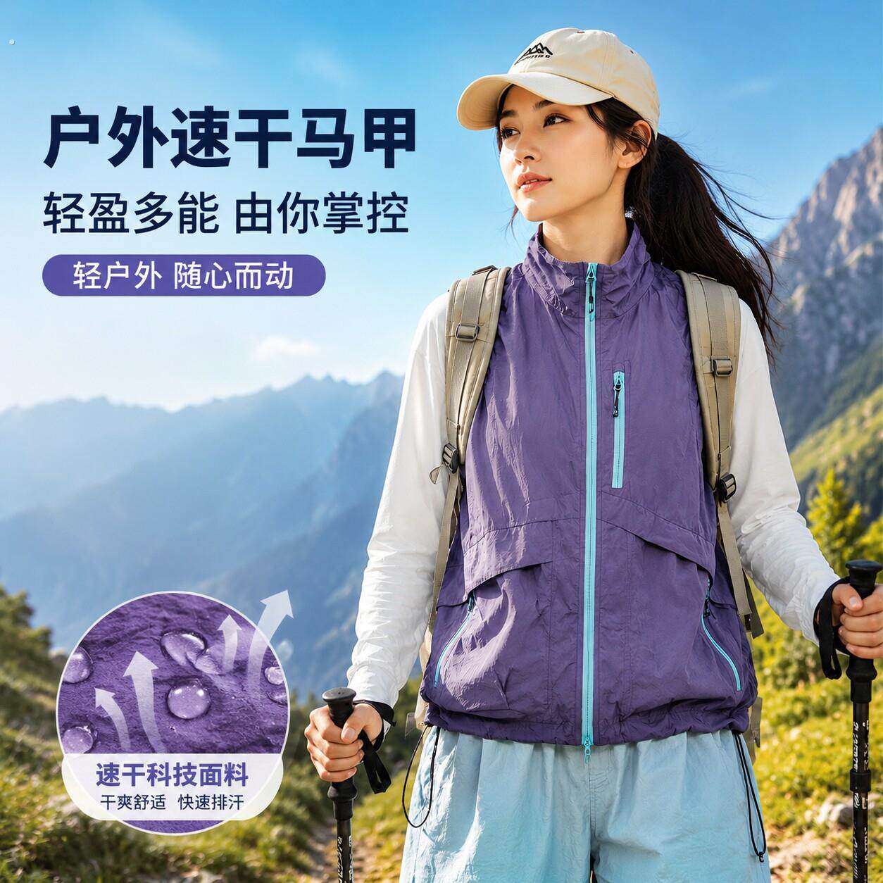 山系机能风户外马夹多口袋立领速干马甲男女无袖多功能运动背心