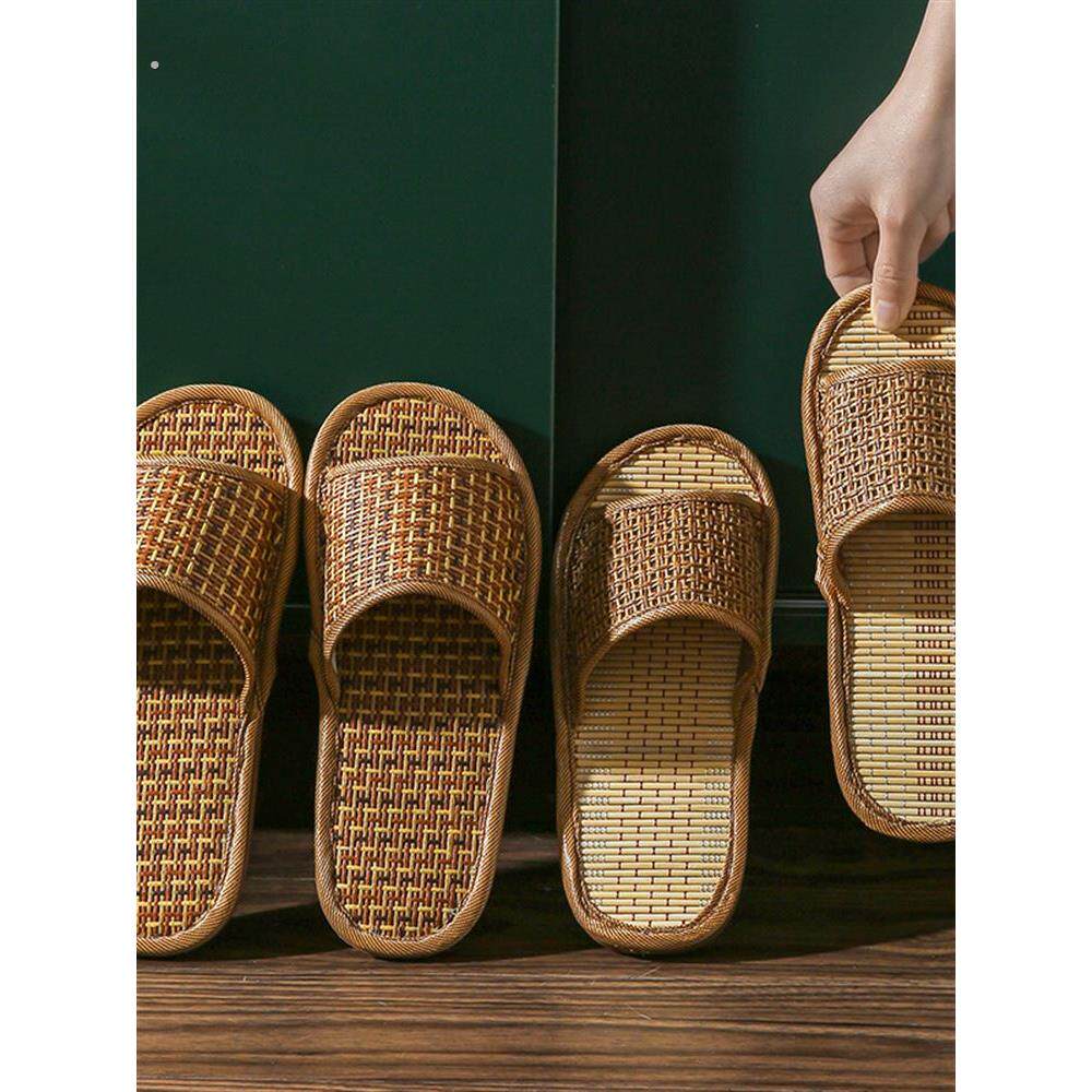 2025新草席拖鞋夏季竹藤草家男子夫妇室内软底木地板凉鞋妇女
