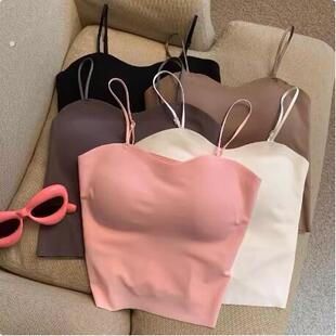 背心 纯欲辣妹有胸垫细肩带无痕吊带女夏冰丝瑜伽短款 自留款 推荐