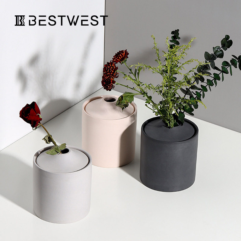 Best west 现代陶瓷插花瓶烟瓷器 家居装饰品客厅桌面摆件工艺品