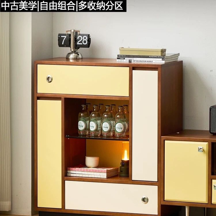 北欧实木古风靠墙一体收纳柜