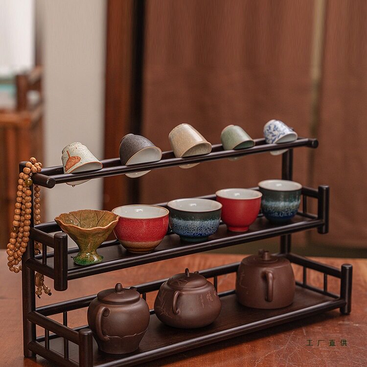 中式实木茶具收纳架精选