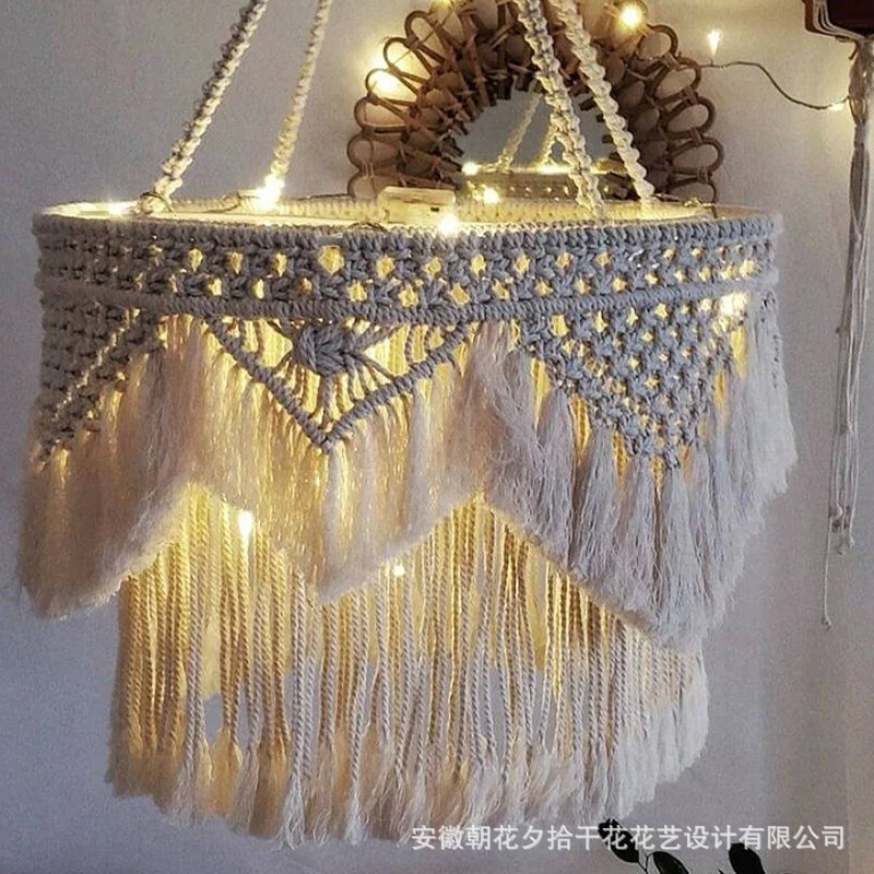 手工编织波西米亚棉绳夜灯灯罩挂毯客厅沙发边灯卧室样板房灯饰