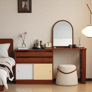 2026复古实木斗柜梳妆台一体小户型梳妆台简约化妆桌卧室转角柜梳