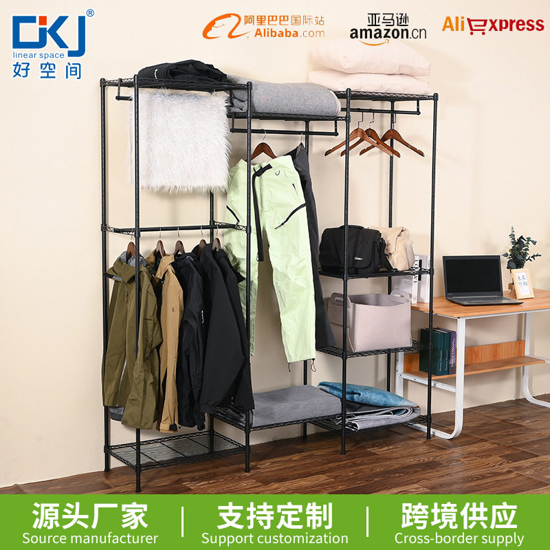 置地式多功能三列衣橱架落地卧室衣柜服装店挂衣架服装收纳架批发