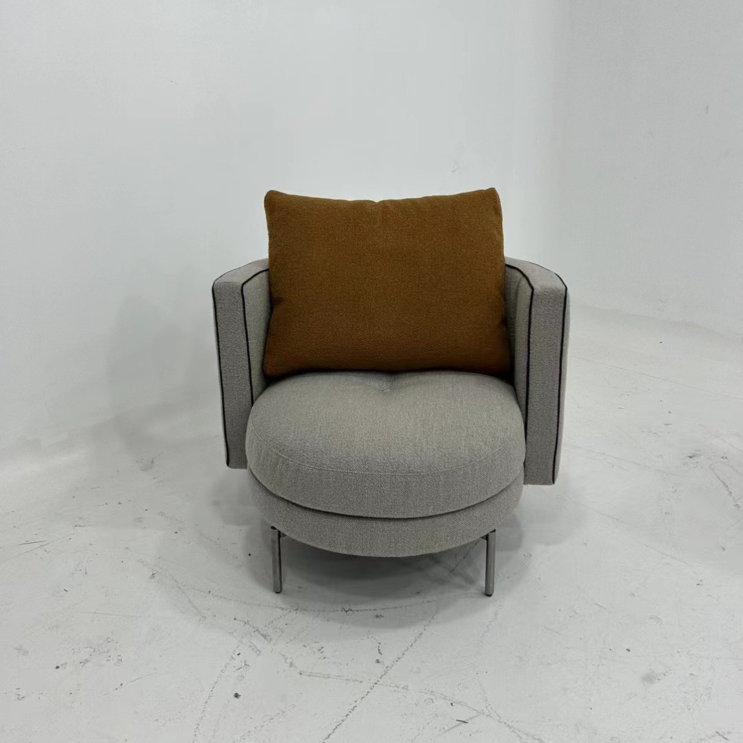 北欧简约布艺圆形单人餐椅小户型别墅酒店接待isn风格网红书沙发