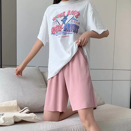 Z冰丝夏季薄款新款高腰宽松显瘦外穿直筒阔腿五分裤运动短裤子女