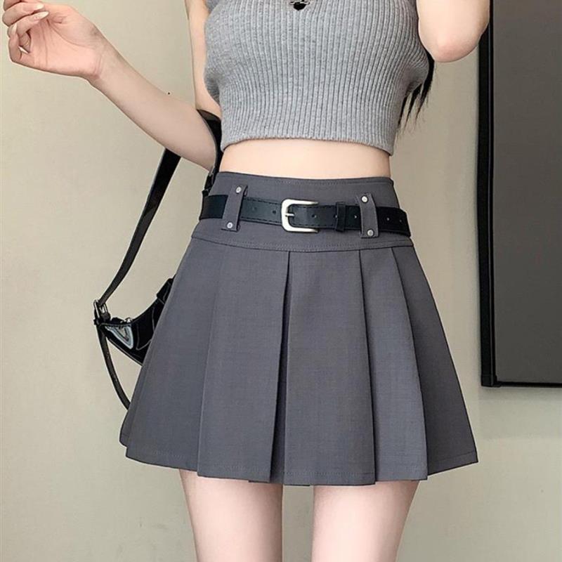 韩版灰色百褶裙短裙女春夏2025新款高腰半身裙小个子a字西装裙子