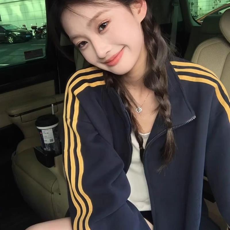 三条杠卫衣女春季2025新款爆款美式潮牌高级感开衫宽松慵懒风外套
